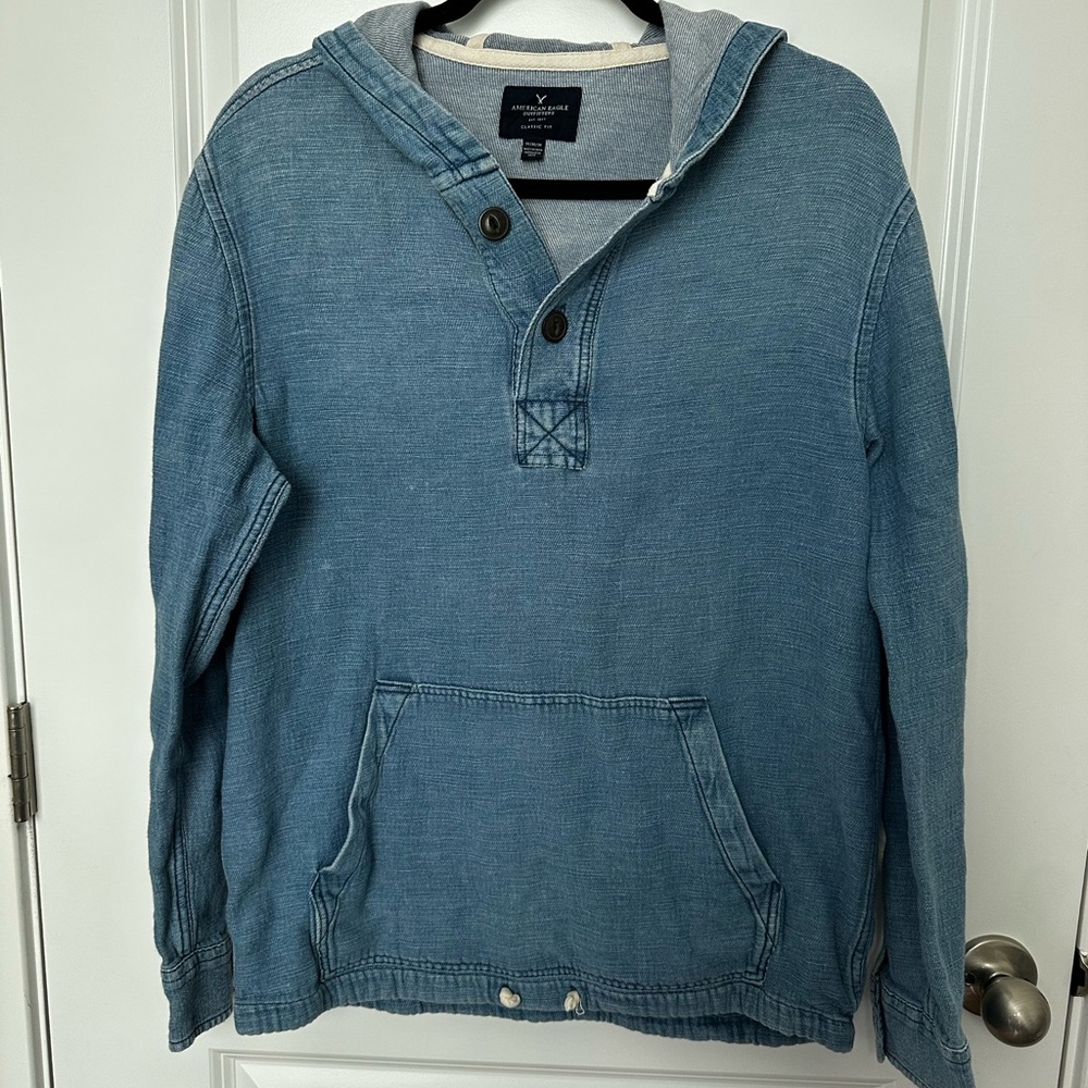 American Eagle Outfitters Light Blue Button-Up Hoodie